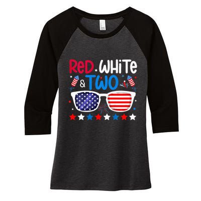 Two 2nd Birthday 4th Of July 2nd Birthday Party Women's Tri-Blend 3/4-Sleeve Raglan Shirt