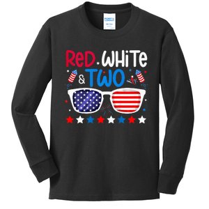 Two 2nd Birthday 4th Of July 2nd Birthday Party Kids Long Sleeve Shirt