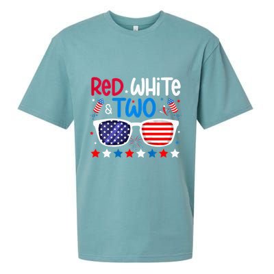 Two 2nd Birthday 4th Of July 2nd Birthday Party Sueded Cloud Jersey T-Shirt