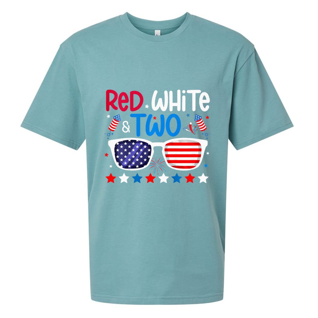 Two 2nd Birthday 4th Of July 2nd Birthday Party Sueded Cloud Jersey T-Shirt