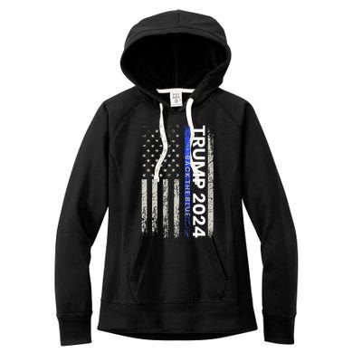 Trump 2024 Back The Blue Thin Blue Line Police American Flag Women's Fleece Hoodie