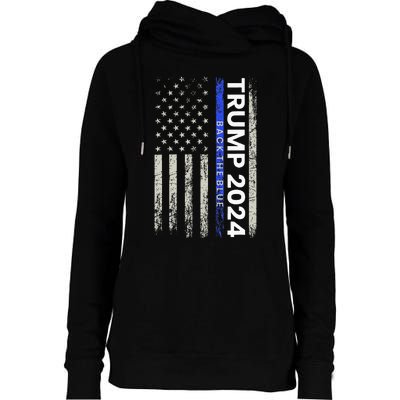 Trump 2024 Back The Blue Thin Blue Line Police American Flag Womens Funnel Neck Pullover Hood