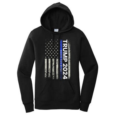 Trump 2024 Back The Blue Thin Blue Line Police American Flag Women's Pullover Hoodie