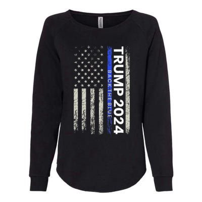 Trump 2024 Back The Blue Thin Blue Line Police American Flag Womens California Wash Sweatshirt