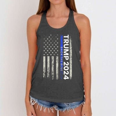 Trump 2024 Back The Blue Thin Blue Line Police American Flag Women's Knotted Racerback Tank