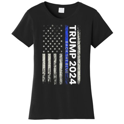 Trump 2024 Back The Blue Thin Blue Line Police American Flag Women's T-Shirt