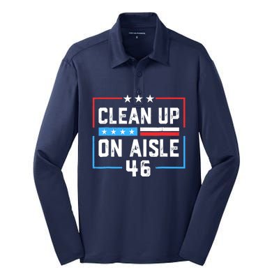 Trump 2024 Back America Clean Up On Aisle 46 Anti Joe Biden Silk Touch Performance Long Sleeve Polo