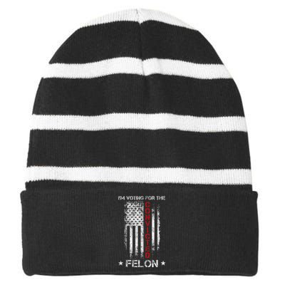 Trump 2024 Convicted Felon IM Voting Convicted Felon 2024 Striped Beanie with Solid Band