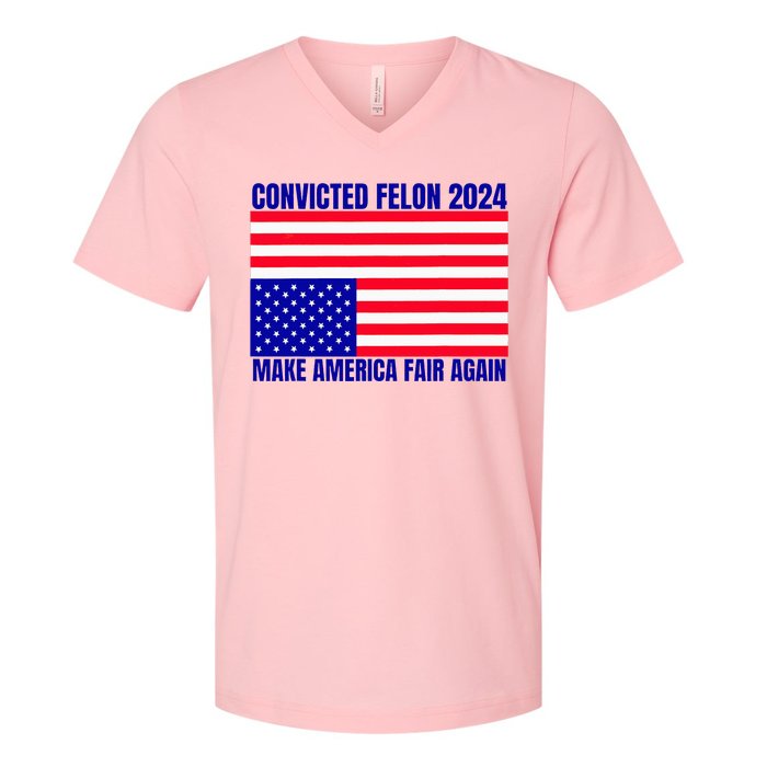 Trump 2024 Convicted Felon American Flag V-Neck T-Shirt