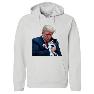 Trump 2024 Cat Maga Funny Trump Cat Performance Fleece Hoodie