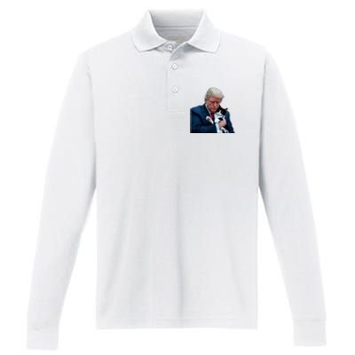 Trump 2024 Cat Maga Funny Trump Cat Performance Long Sleeve Polo