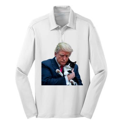 Trump 2024 Cat Maga Funny Trump Cat Silk Touch Performance Long Sleeve Polo