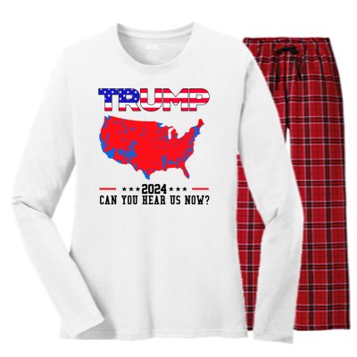 Trump 2024 Can You Hear Us Now Pro Donald Trump Election Usa Map Women's Long Sleeve Flannel Pajama Set 