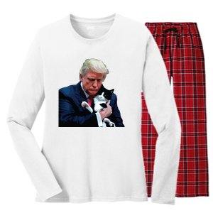 Trump 2024 Cat Maga Funny Trump Cat Women's Long Sleeve Flannel Pajama Set 