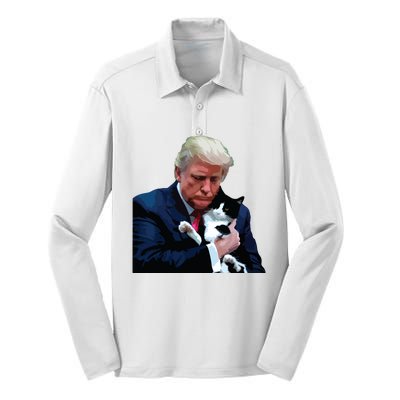 Trump 2024 Cat Maga Funny Trump Cat Silk Touch Performance Long Sleeve Polo