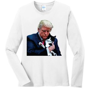 Trump 2024 Cat Maga Funny Trump Cat Ladies Long Sleeve Shirt