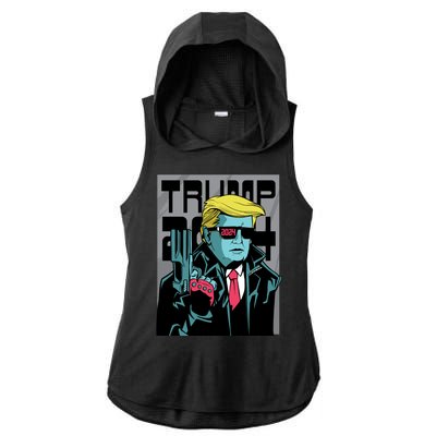 Trump 2024 Comic Cover Ladies PosiCharge Tri-Blend Wicking Draft Hoodie Tank