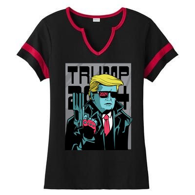 Trump 2024 Comic Cover Ladies Halftime Notch Neck Tee