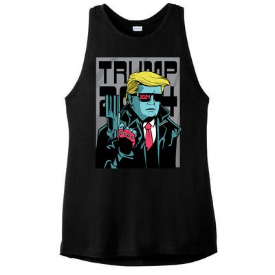 Trump 2024 Comic Cover Ladies PosiCharge Tri-Blend Wicking Tank