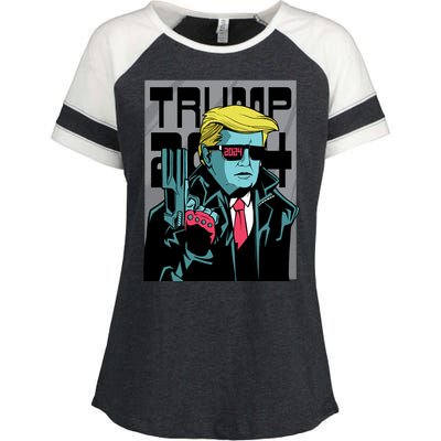 Trump 2024 Comic Cover Enza Ladies Jersey Colorblock Tee