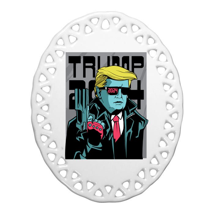 Trump 2024 Comic Cover Ceramic Oval Ornament