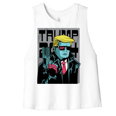 Trump 2024 Comic Cover Women's Racerback Cropped Tank