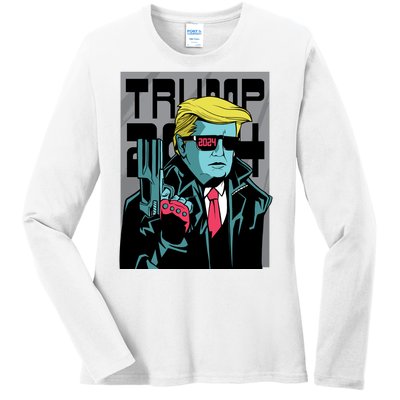 Trump 2024 Comic Cover Ladies Long Sleeve Shirt