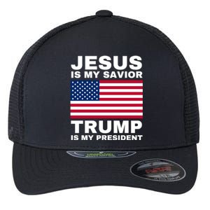 Trump 2020 Cute Gift Jesus Is My Savior Trump Is My President Gift Flexfit Unipanel Trucker Cap