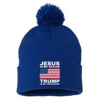 Trump 2020 Cute Gift Jesus Is My Savior Trump Is My President Gift Pom Pom 12in Knit Beanie