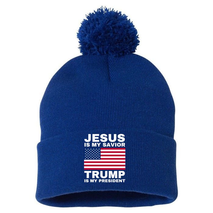 Trump 2020 Cute Gift Jesus Is My Savior Trump Is My President Gift Pom Pom 12in Knit Beanie