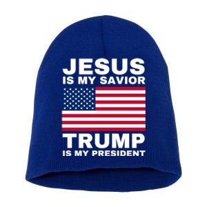 Trump 2020 Cute Gift Jesus Is My Savior Trump Is My President Gift Short Acrylic Beanie