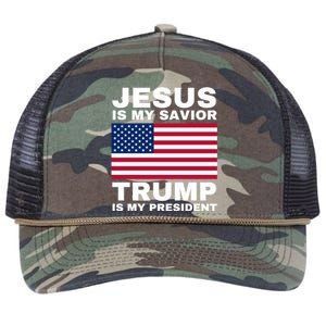 Trump 2020 Cute Gift Jesus Is My Savior Trump Is My President Gift Retro Rope Trucker Hat Cap