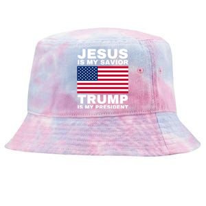 Trump 2020 Cute Gift Jesus Is My Savior Trump Is My President Gift Tie-Dyed Bucket Hat