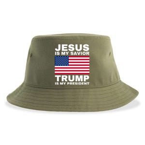 Trump 2020 Cute Gift Jesus Is My Savior Trump Is My President Gift Sustainable Bucket Hat