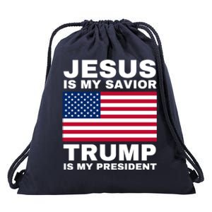 Trump 2020 Cute Gift Jesus Is My Savior Trump Is My President Gift Drawstring Bag