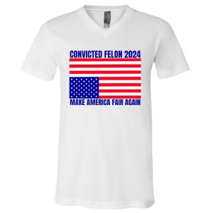 Trump 2024 Convicted Felon American Flag V-Neck T-Shirt