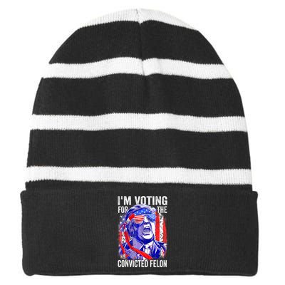 Trump 2024 Convicted Felon IM Voting Convicted Felon 2024 Striped Beanie with Solid Band