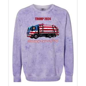 Trump 2024 Cleaning Up 4 Years Of Crap Garbage Truck Colorblast Crewneck Sweatshirt