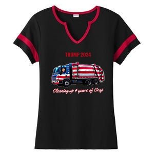 Trump 2024 Cleaning Up 4 Years Of Crap Garbage Truck Ladies Halftime Notch Neck Tee