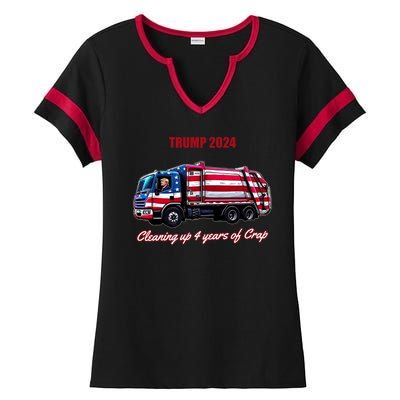 Trump 2024 Cleaning Up 4 Years Of Crap Garbage Truck Ladies Halftime Notch Neck Tee