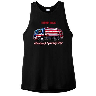 Trump 2024 Cleaning Up 4 Years Of Crap Garbage Truck Ladies PosiCharge Tri-Blend Wicking Tank