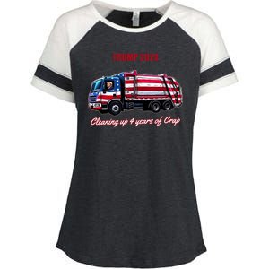 Trump 2024 Cleaning Up 4 Years Of Crap Garbage Truck Enza Ladies Jersey Colorblock Tee