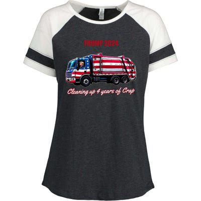 Trump 2024 Cleaning Up 4 Years Of Crap Garbage Truck Enza Ladies Jersey Colorblock Tee