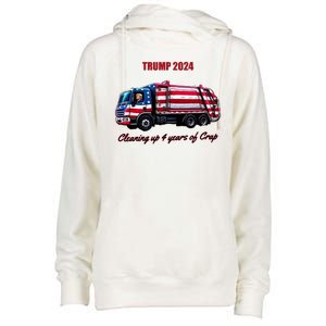 Trump 2024 Cleaning Up 4 Years Of Crap Garbage Truck Womens Funnel Neck Pullover Hood