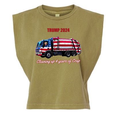 Trump 2024 Cleaning Up 4 Years Of Crap Garbage Truck Garment-Dyed Women's Muscle Tee