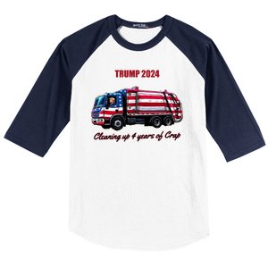 Trump 2024 Cleaning Up 4 Years Of Crap Garbage Truck Baseball Sleeve Shirt