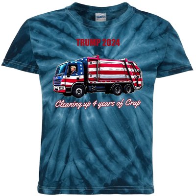 Trump 2024 Cleaning Up 4 Years Of Crap Garbage Truck Kids Tie-Dye T-Shirt