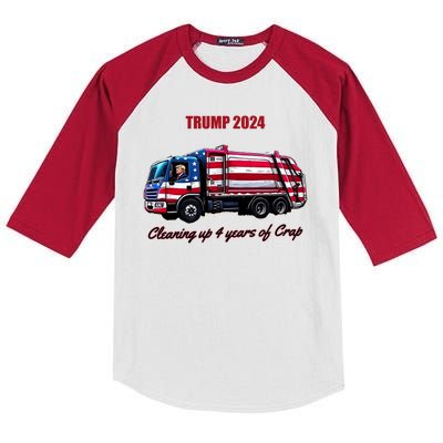 Trump 2024 Cleaning Up 4 Years Of Crap Garbage Truck Kids Colorblock Raglan Jersey