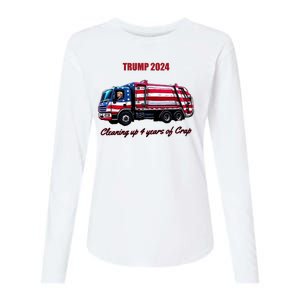 Trump 2024 Cleaning Up 4 Years Of Crap Garbage Truck Womens Cotton Relaxed Long Sleeve T-Shirt