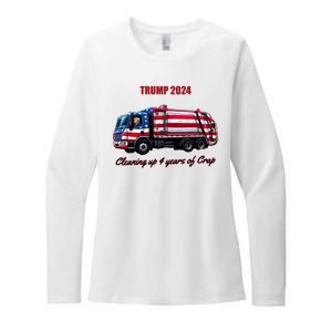 Trump 2024 Cleaning Up 4 Years Of Crap Garbage Truck Womens CVC Long Sleeve Shirt